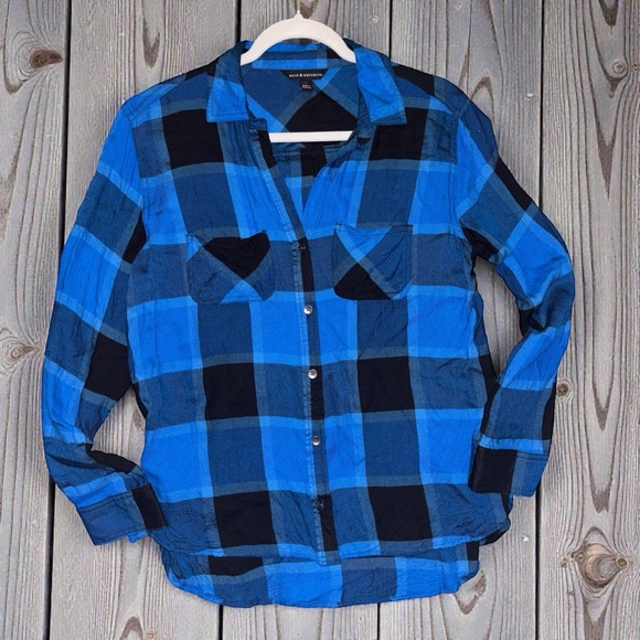 Rock & Republic Blue and Black Plaid Shirt - Picture 2 of 4